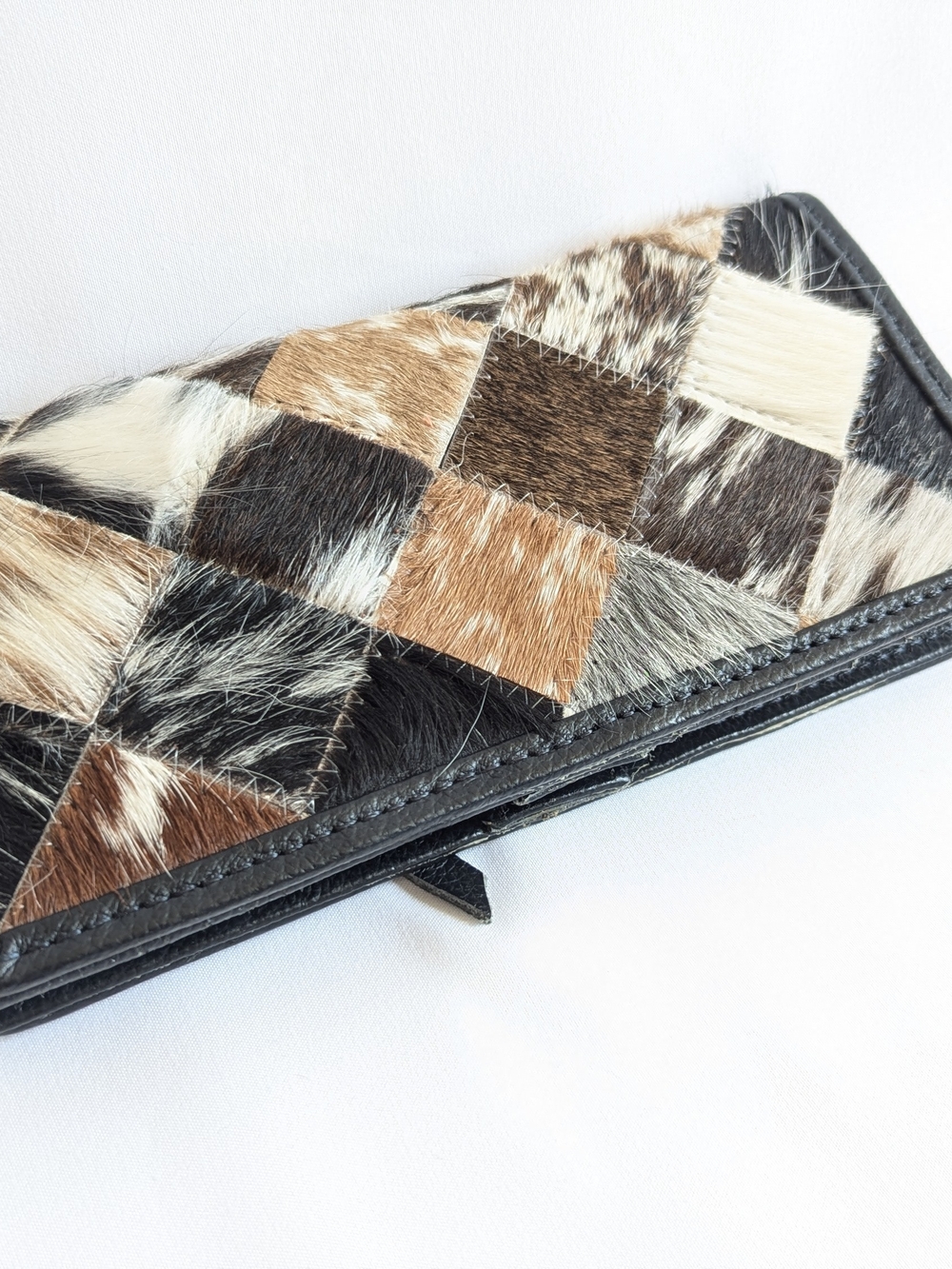 Handmade Patchwork Cowhide Zip Wallet - Western Slim Rodeo Wallet